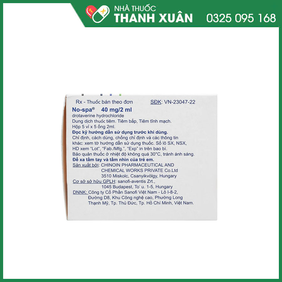 No-Spa 40mg/2ml thuốc chống co thắt cơ trơn trong những bệnh lý đường mật và đường tiết niệu